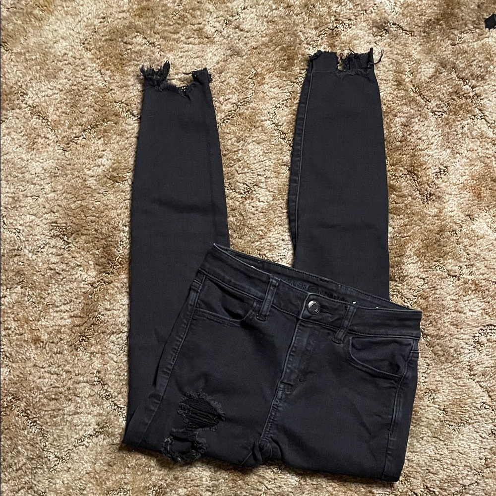 American Eagle Next Level Stretch‎ High Rise Distressed Black Jegging SZ 0 Short